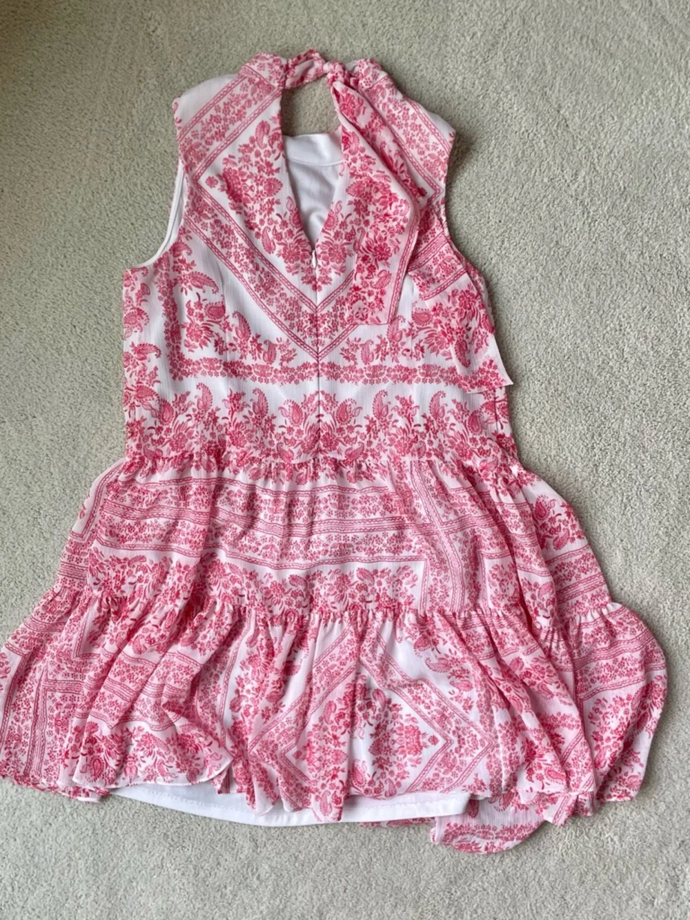 Paisley Pink/White Mock Neck Sleeveless Flowy Dress | Calvin Klein | Size 2 - Picture 13 of 13